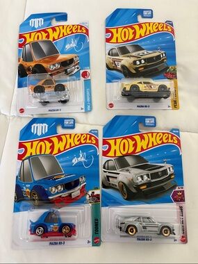 Mazda RX-3 Assorted 4 Cars - Blue, Orange, Yellow, Silver